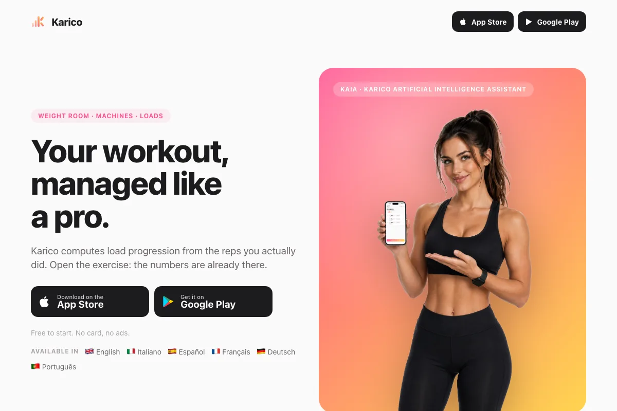 Karico, app per l'allenamento in palestra su iOS e Android sviluppata da Studio Up Web