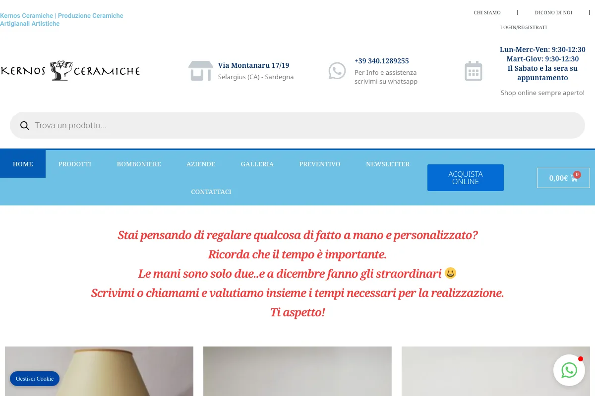 Sito di Kernos Ceramiche, ceramiche artigianali sarde a Cagliari, realizzato da Studio Up Web